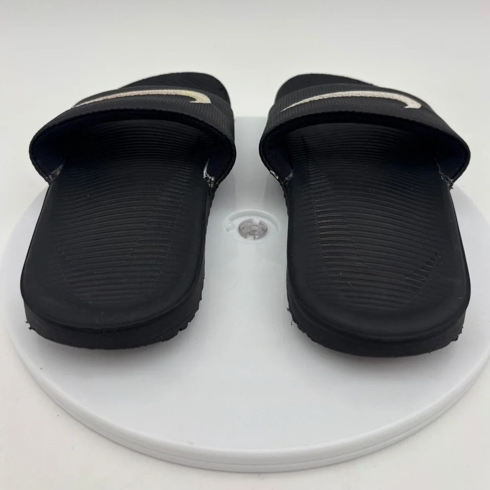 NIKE Boys Slides Toddler Black White Swoosh Kids Sandals Kawa Shoe Beach 12 Pool